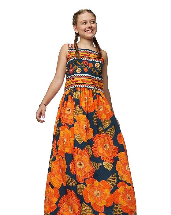 Vestido Longo Flor De Abóbora