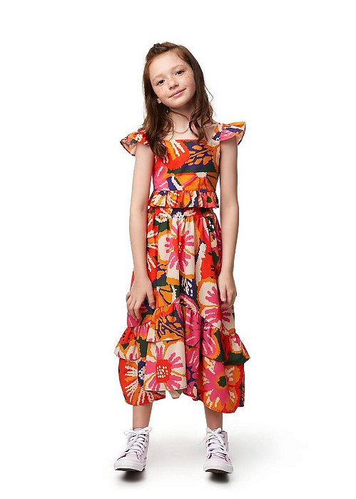 Conjunto Top E Saia Maxi Flores Teen
