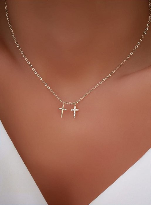 Colar Mini Crucifixo Duplo