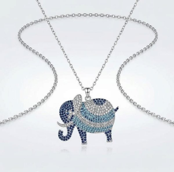 Colar Elefante Cravejado Prata