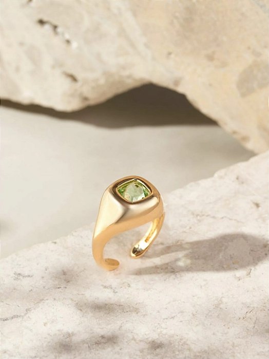 Anel Dedinho Pedra Verde Oliva