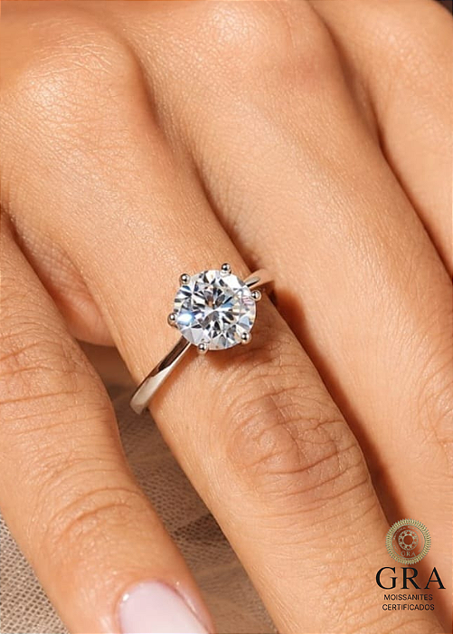 Anel Moissanite Lapidação Brilhante 8.0 mm