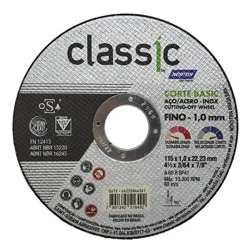 DISCO DE CORTE 115,0X1,0X22,23 CLASSIC BASIC NORTON