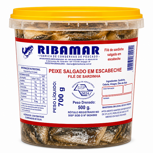 FILE DE SARDINHA ANCHOVADA EM ESCABECHE RIBAMAR 700G