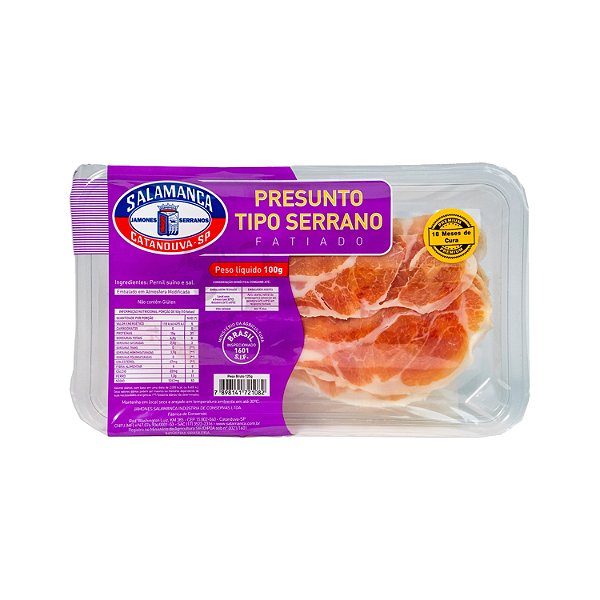 PRESUNTO CRU SERRANO FATIADO PREMIUM 18 MESES SALAMANCA 100G CAIXA 20 UND