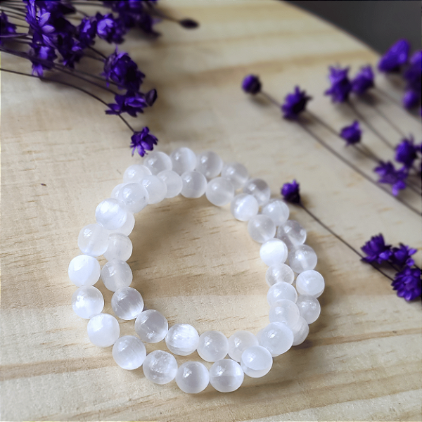 Pulseira Selenita 8mm; Limpeza Energética