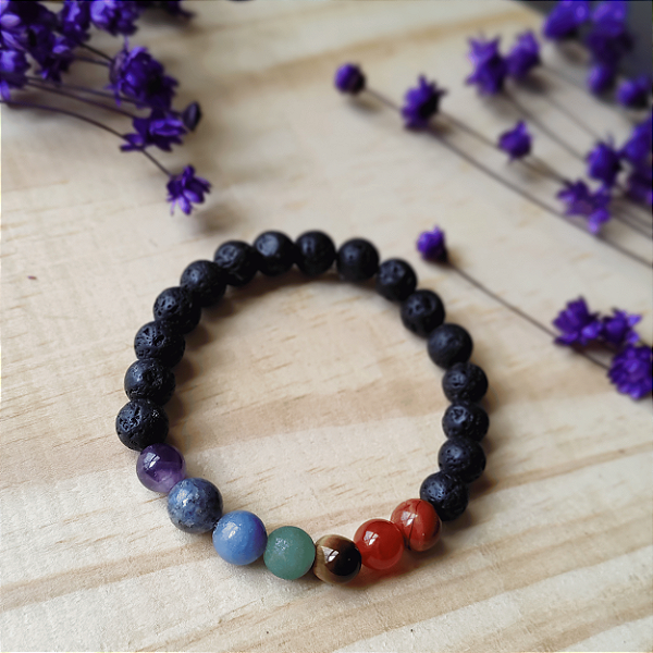 Pulseira Vulcânica 8mm; Chakras