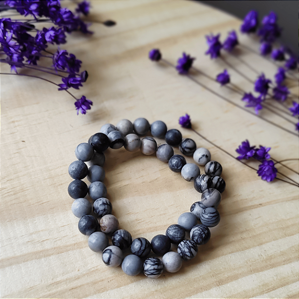 Pulseira Jaspe Zebra 8mm; Saúde - Proteção - Harmonia