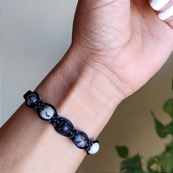 Pulseira Shambala; Jaspe Zebra - Saúde - Proteção - Harmonia