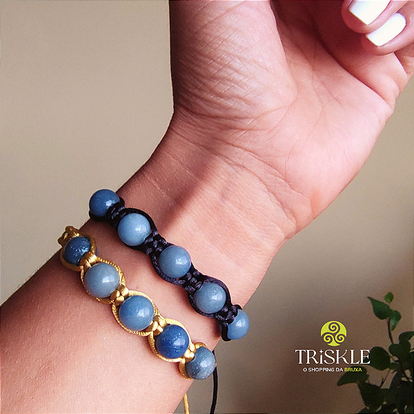 Pulseira Shambala Quartzo Azul 8mm; Comunicação - Harmonia - Equilíbrio