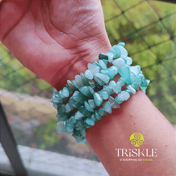 Pulseira Cascalho Quartzo Verde; Saúde - Vitalidade - Equilíbrio