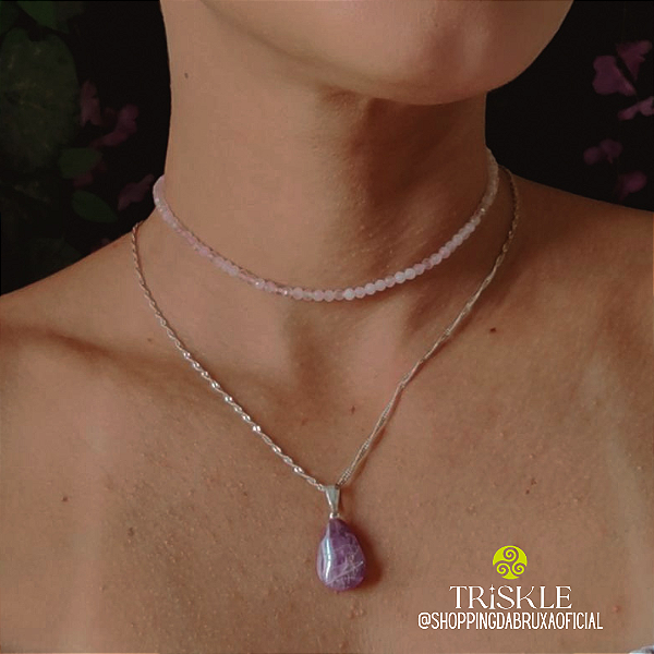 Choker Quartzo Rosa multifacetado; Amor - Relacionamentos - Purifica