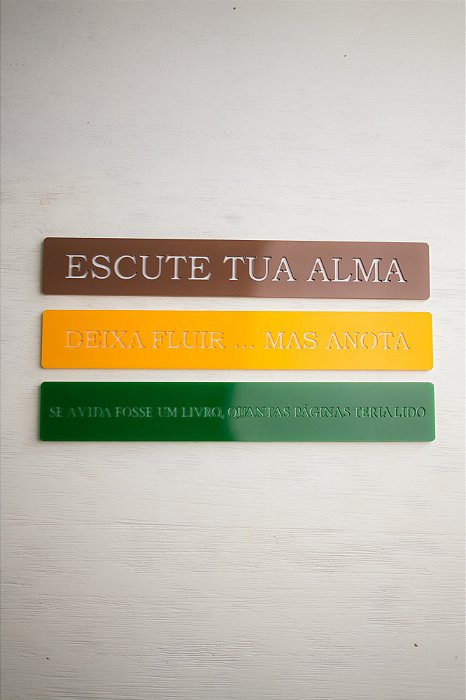 Kit 03 Placas Colorida: Escute Tua Alma / Deixa Fluir...Mas Anota / Se A Vida Fosse Um Livro, Quantas Páginas Teria Lido