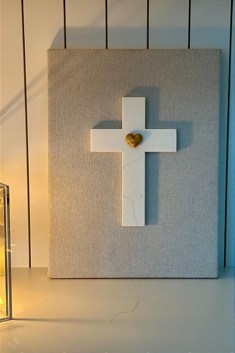 Quadro Em Linho - Cruz Amor Em Fio