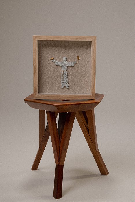Quadro Moldura Madeira Escultura São Francisco de Assis