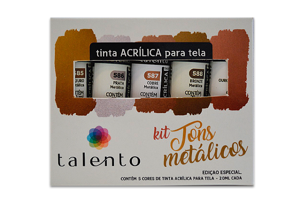KIT TONS METALICOS ACRILICA PARA TELA  5 CORES 20ML UND