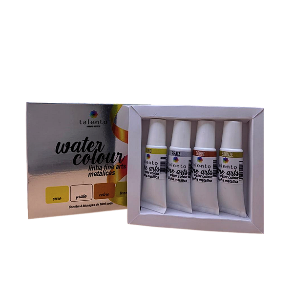Kit AQUARELA FINE ARTS 4 CORES - METÁLICAS - BISNAGAS DE 10ML CADA - UND