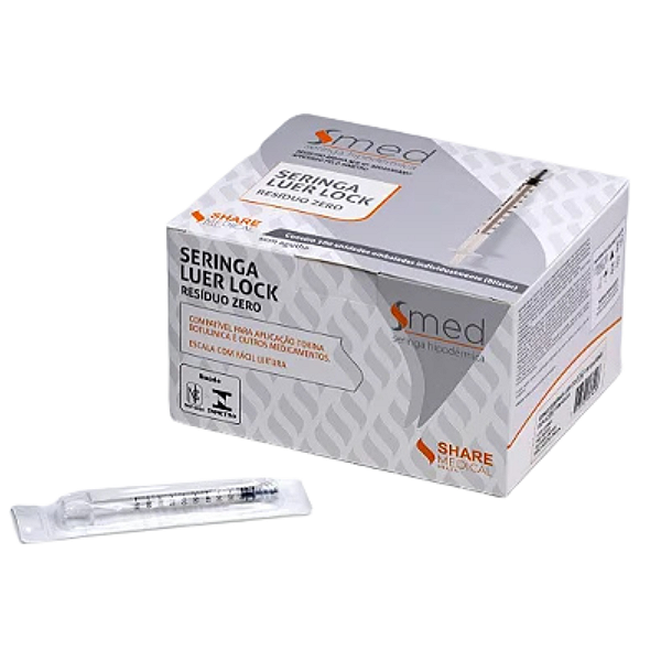 Seringa Luer Lock Resíduo Zero Com 100 Un - SHARE MEDICAL