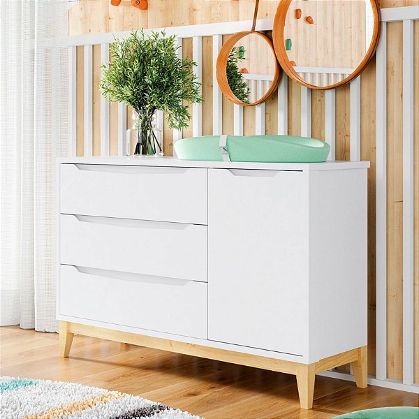 Cômoda Infantil 3 Gavetas e 1 Porta Sapateira Coleção Amor Perfeito
