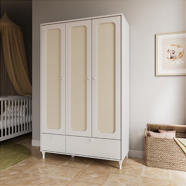 Guarda-Roupa Infantil 3 Portas Rattan Coleção Fofura