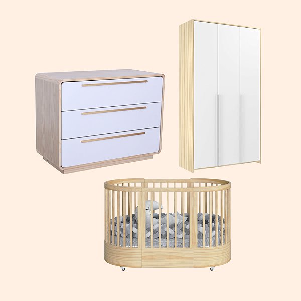 Quarto de Bebê Completo Evolutivo Berço + Cômoda + Guarda-Roupa 3 Portas