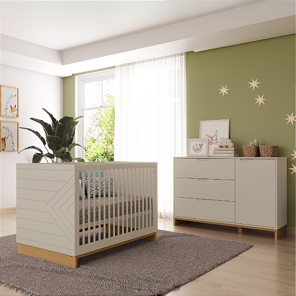 Conjunto Cubo Berço + Cômoda 3 Gavetas e 1 Porta