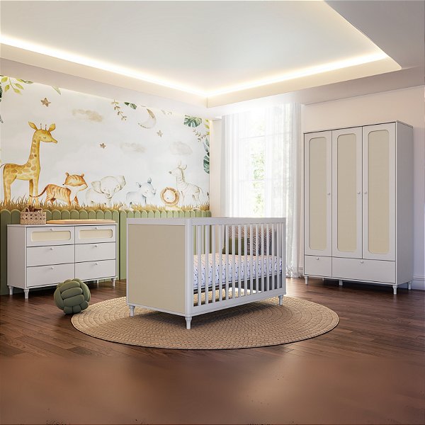 Quarto de Bebê Completo Fofura Com Berço + Cômoda + Guarda-Roupa