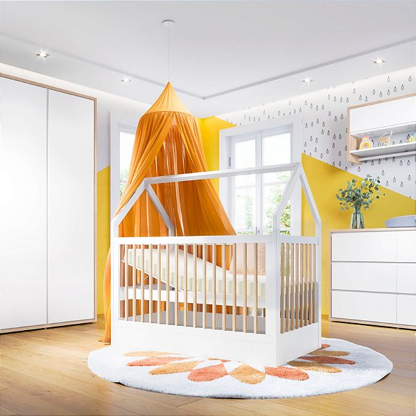 Quarto de Bebê Completo Wood Berço + Cômoda 6 Gavetas + Guarda-Roupa