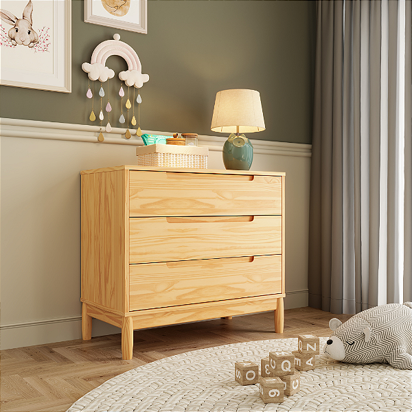 Cômoda Infantil Moderna 3 Gavetas Coleção Lion Cor Nature