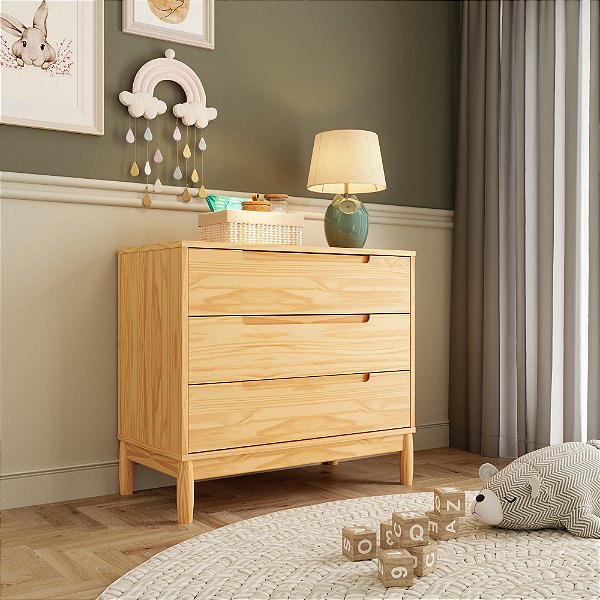 Cômoda Infantil Moderna 3 Gavetas Coleção Lion Cor Nature
