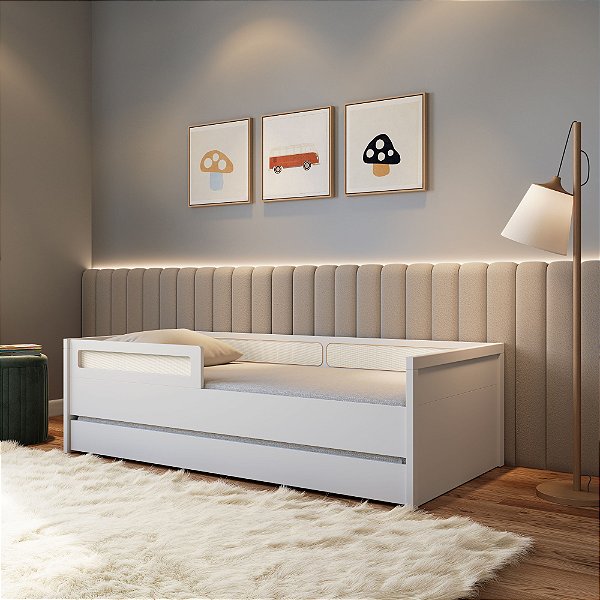 Bicama Babá Com Encosto e Detalhes em Rattan Coleção Divertidamente Cor Branca