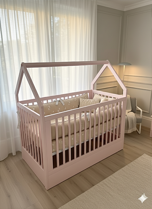Berço Montessoriano Com Casinha Cor Rosa