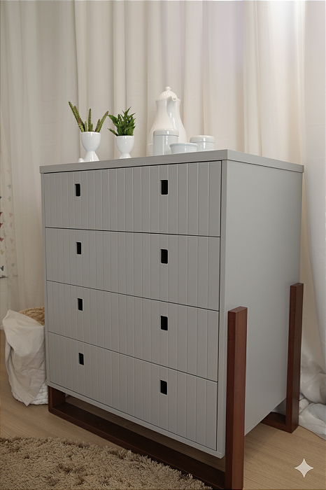 Cômoda Infantil Moderna 4 Gavetas Coleção Dominó Cor Cinza