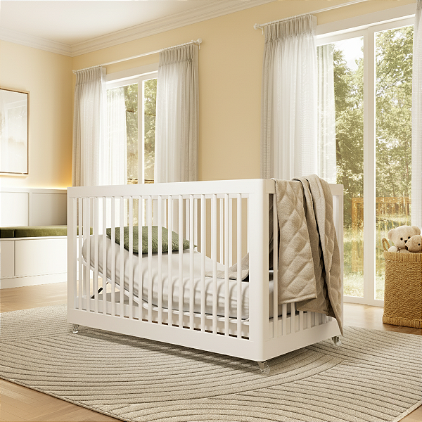 Berço 3 em 1 Evolutivo Coleção Lion Amadeirado Cor Branco