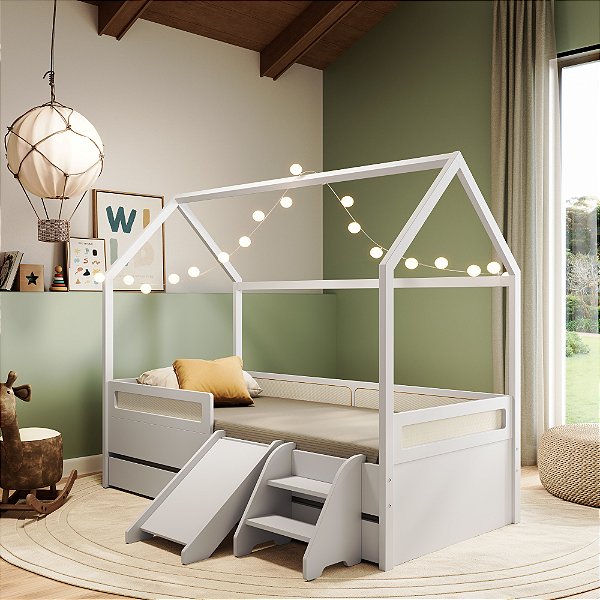 Bicama Infantil Com Casinha e Escorregador Coleção Divertidamente Cor Branca