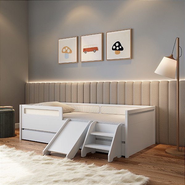 Bicama Infantil Com Escadinha e Escorregador Coleção Divertidamente Cor Branca