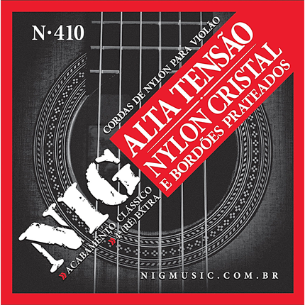 Encordoamento NIG N410 para Violão Nylon Alta Tensão Nylon Cristal e Bordões Prateados