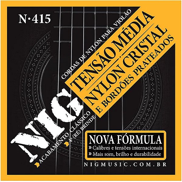 Encordoamento NIG N415 para Violão Nylon Tensão Média Nylon Cristal e Bordões Prateados