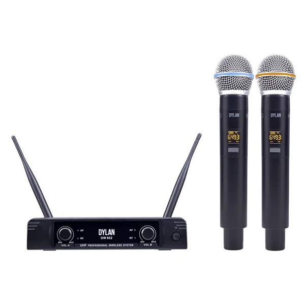 Microfone Dylan Sem Fio Duplo De Mão Uhf Dw-602 Max