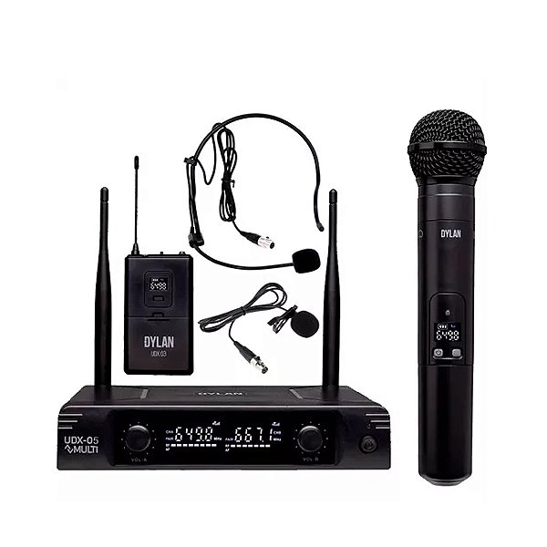 Microfone Dylan Sem Fio Duplo Udx-05 Com Headset Ou Lapela