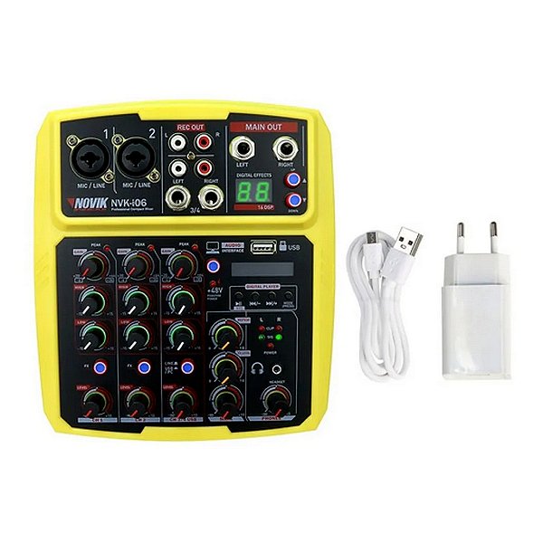 Mesa de Som c/ Interface Novik NVK-i06 Amarelo