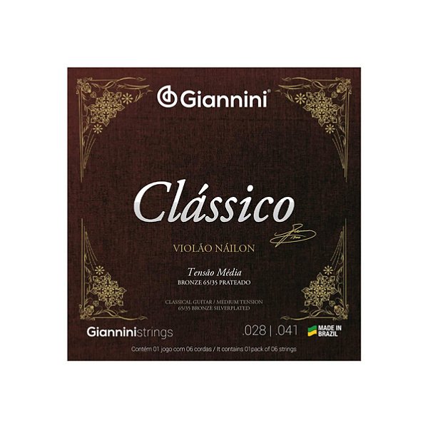Encordoamento Giannini Clássico GENWPM para Violão Nylon Tensão Média