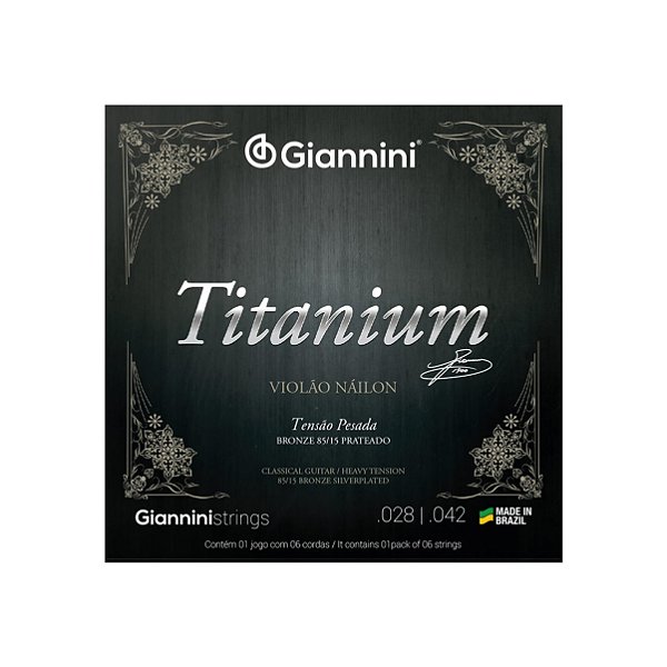 Encordoamento Giannini Titanium para Violão Náilon 6 cordas Bronze 85/15 GENWTA Pesada