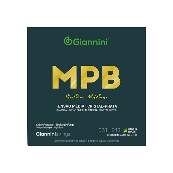 Encordoamento Giannini MPB para Violão Náilon 6 cordas Cobre Prateado GENWS Cristal-Prata Média
