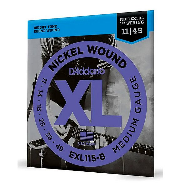 Encordoamento D'Addario XL Nickel EXL115-B Para Guitarra 11-49 Com Corda Extra PL011