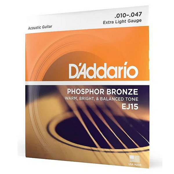 Encordoamento D'Addario Phosphor Bronze EJ15 Para Violão Aço 10-47