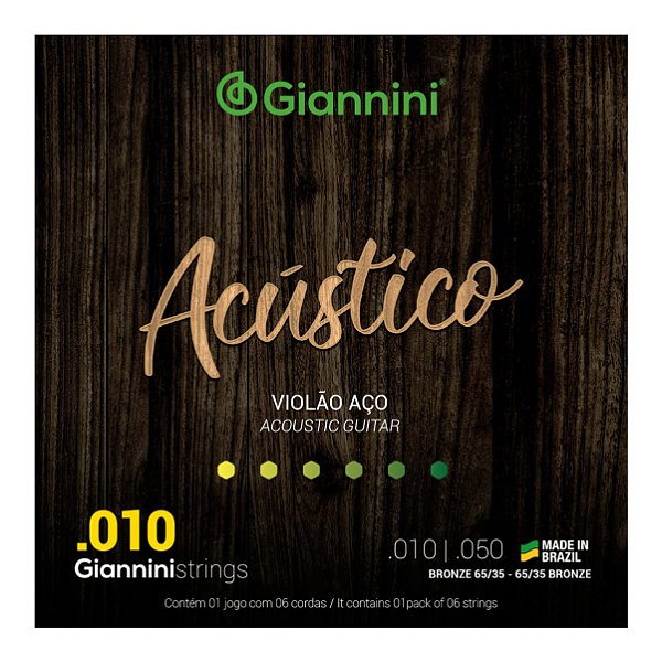 Encordoamento Giannini Acústico para Violão Aço 6 cordas Bronze 65/35 GESWAM (.010 – .050)