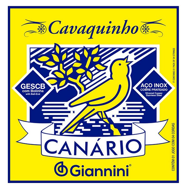 Encordoamento para Cavaquinho Giannini Canário GESCB (.010 – .023) Leve com bolinha