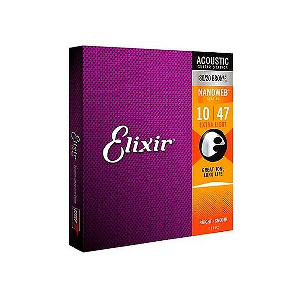 Encordoamento Elixir Nanoweb 010 Extra Light Bronze 80/20 para Violão Aço