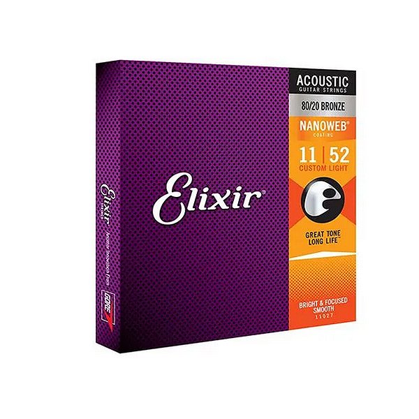 Encordoamento Elixir Nanoweb 011 Custom Light Bronze 80/20 para Violão Aço